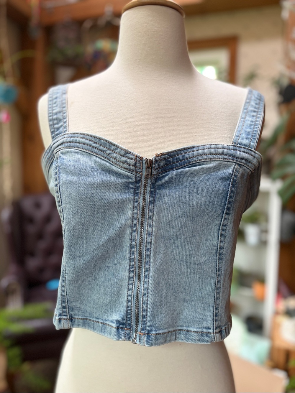 Cropped Denim Zipper Wild Fable Tank Top *NEEDS BUTTON*